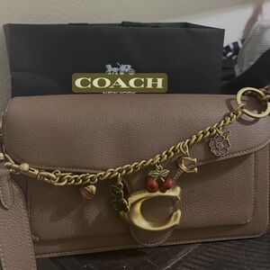 Coach Tan Leather Shoulder Bag with Gold Accents
